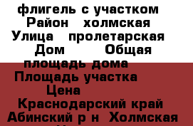 флигель с участком › Район ­ холмская › Улица ­ пролетарская › Дом ­ 16 › Общая площадь дома ­ 50 › Площадь участка ­ 30 › Цена ­ 900 000 - Краснодарский край, Абинский р-н, Холмская ст-ца Недвижимость » Дома, коттеджи, дачи продажа   